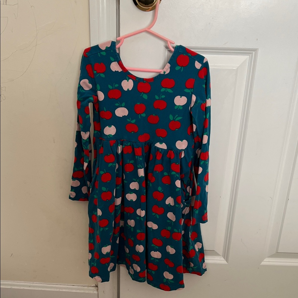 Hanna Andersson Teal Dress with Red and Pink Apples